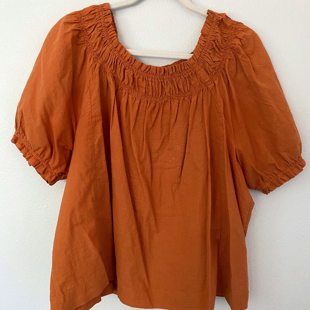 Free Assembly Women's XL Short Sleeve Ruched Puff Sleeve Top